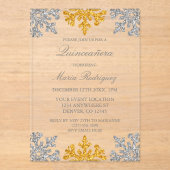 Silver Gold Snowflake Winter Quinceanera アクリル招待状 (正面)