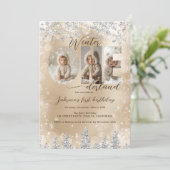 Silver Gold Winter ONEderland Photo First Birthday 招待状 (スタンド正面)