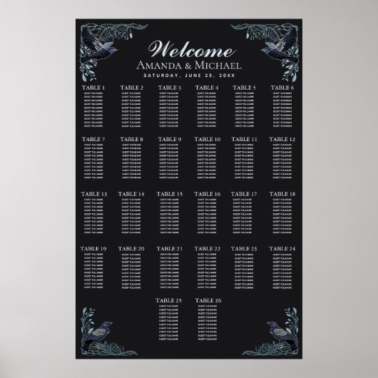 Silver Gothic Raven Wedding Seating Chart ポスター (正面)