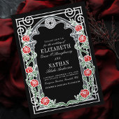 Silver Gothic Roses Cathedral Frame Wedding  箔招待状