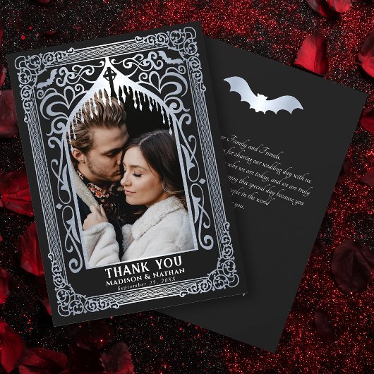 Silver Gothic Vampire Cathedral Photo Wedding サンキューカード