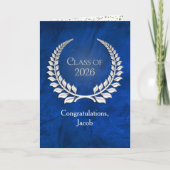 Silver Graduation 2026 Laurel Wreath On Blue カード (正面)