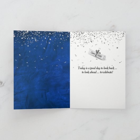 Silver Graduation 2026 Laurel Wreath On Blue カード (内部)