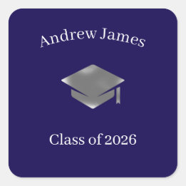  Silver Graduation Cap -Class of 2026 スクエアシール