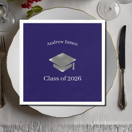  Silver Graduation Cap -Class of 2026 スタンダードカクテルナプキン