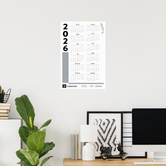 Silver Gray 2026 Corporate Wall Calendar Poster ポスター (ホームオフィス)