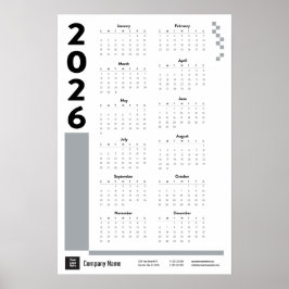 Silver Gray 2026 Corporate Wall Calendar Poster ポスター