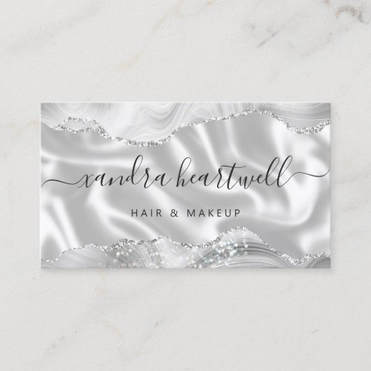 Silver Gray Agate Glitter Luxury Stylist 名刺 (正面)