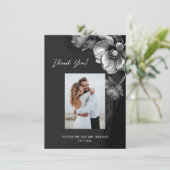 Silver Gray Black Floral Wedding Thank You サンキューカード (スタンド正面)