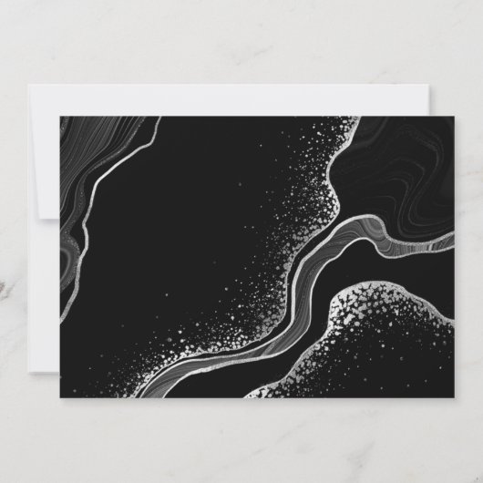 silver gray & black flowers botanical wedding 招待状 (裏面)