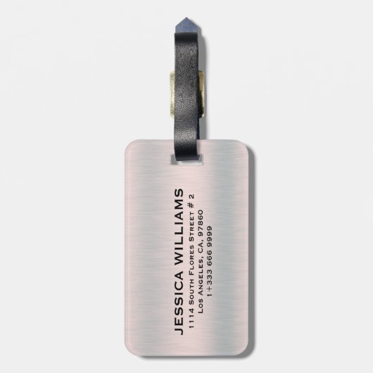 Silver-gray brushed aluminum texture ラゲッジタグ (裏面縦)