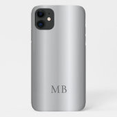 Silver Gray Brushed Faux Metallic Monogram Initial Case-Mate iPhoneケース (裏面)