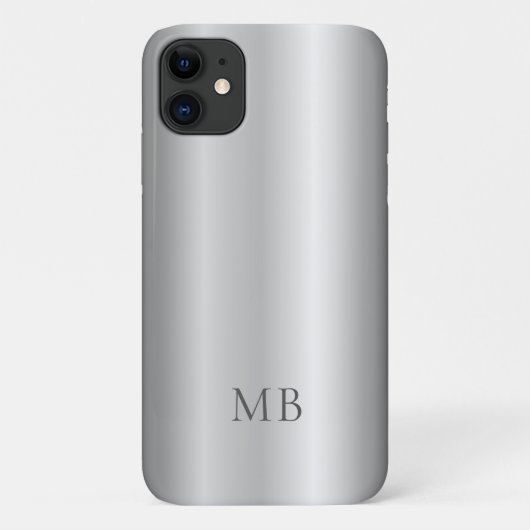 Silver Gray Brushed Faux Metallic Monogram Initial Case-Mate iPhoneケース (裏面)