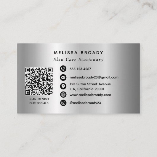 Silver Gray Faux Brushed Metallic Monogram 名刺 (裏面)