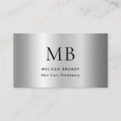 Silver Gray Faux Brushed Metallic Monogram 名刺 (正面)