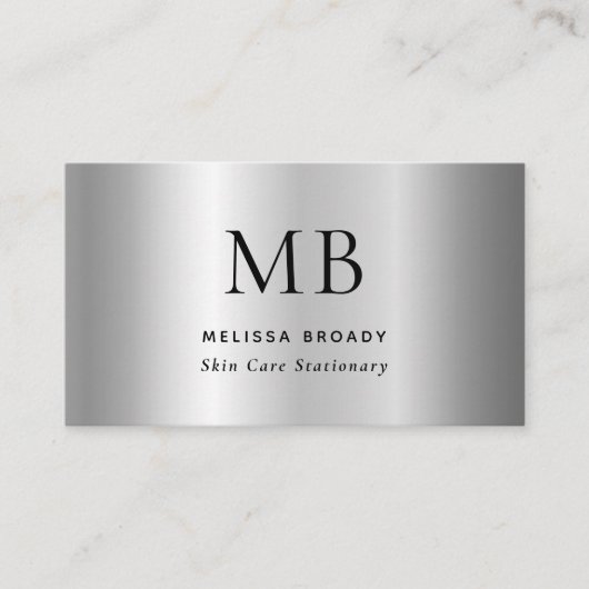 Silver Gray Faux Brushed Metallic Monogram 名刺 (正面)