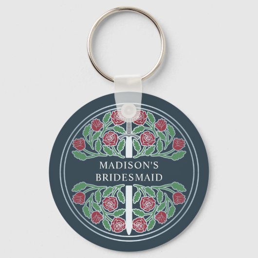 Silver Gray Floral Bridesmaid Royal Wedding Gift キーホルダー (正面)