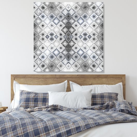 Silver & Gray Geometric Abstract Lattice Texture キャンバスプリント (インサイチュ (寝室))