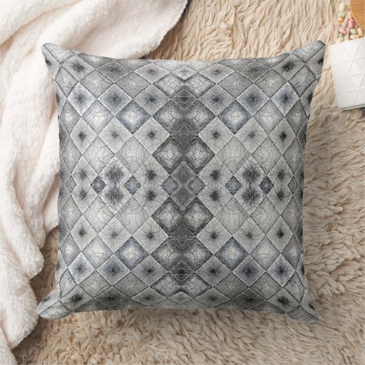 Silver & Gray Geometric Abstract Lattice Texture クッション (ブランケット)