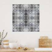 Silver & Gray Geometric Abstract Lattice Texture ポスター (キッチン)