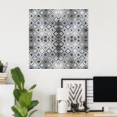 Silver & Gray Geometric Abstract Lattice Texture ポスター (ホームオフィス)