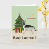 Silver Gray German Shepherd Festive Christmas Tree カード (黄色い花)