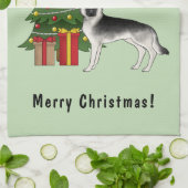 Silver Gray German Shepherd Festive Christmas Tree キッチンタオル (折り畳み)