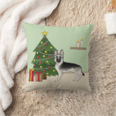 Silver Gray German Shepherd Festive Christmas Tree クッション (ブランケット)