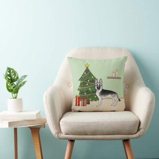 Silver Gray German Shepherd Festive Christmas Tree クッション (椅子)