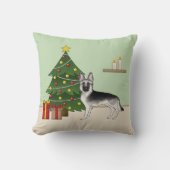 Silver Gray German Shepherd Festive Christmas Tree クッション (正面)