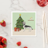 Silver Gray German Shepherd Festive Christmas Tree スタンダードカクテルナプキン (インサイチュ)