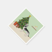 Silver Gray German Shepherd Festive Christmas Tree スタンダードカクテルナプキン (角)