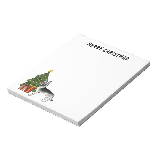 Silver Gray German Shepherd Festive Christmas Tree ノートパッド (回転)