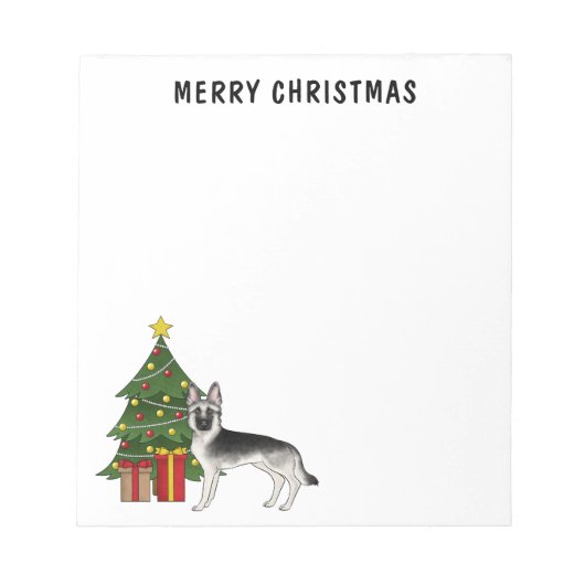 Silver Gray German Shepherd Festive Christmas Tree ノートパッド (正面)