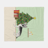 Silver Gray German Shepherd Festive Christmas Tree フリースブランケット (正面(横))