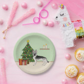 Silver Gray German Shepherd Festive Christmas Tree ペーパープレート (パーティー)
