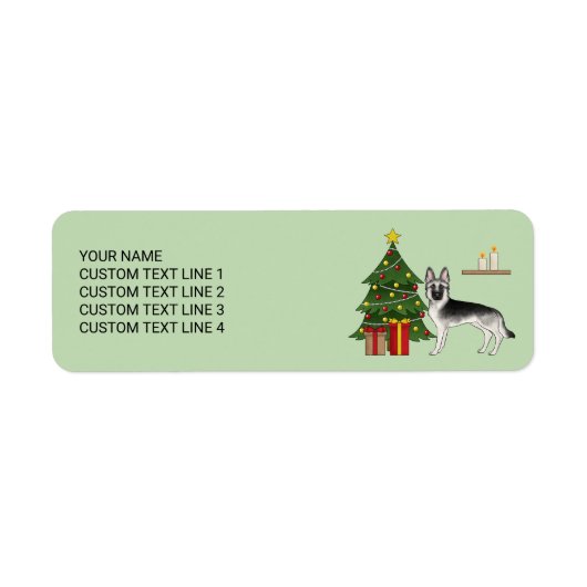 Silver Gray German Shepherd Festive Christmas Tree ラベル (正面)