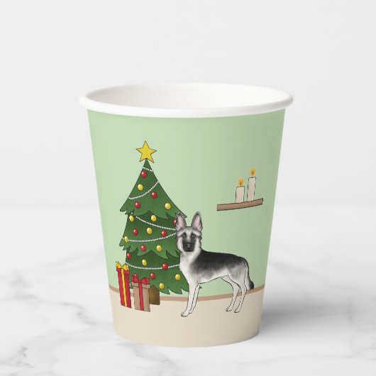 Silver Gray German Shepherd Festive Christmas Tree 紙コップ (正面)