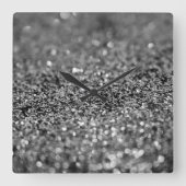 Silver Gray Glitter Bokeh Glam 2 スクエア壁時計 (正面)