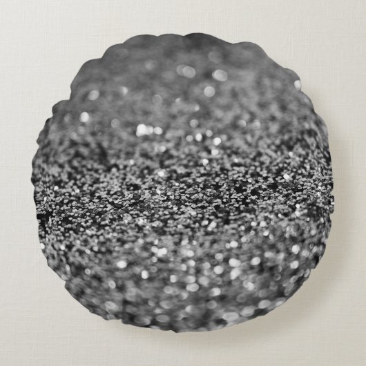 Silver Gray Glitter Bokeh Glam 2 ラウンドクッション (正面)