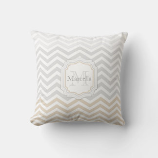 Silver Gray Gold Chevron Monogram Throw Pillow クッション