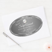 Silver Gray Logo Initials Glitter Product Labels 楕円形シール (封筒)
