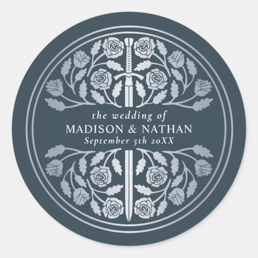 Silver Gray Royal Medieval Sword Wedding  ラウンドシール (正面)