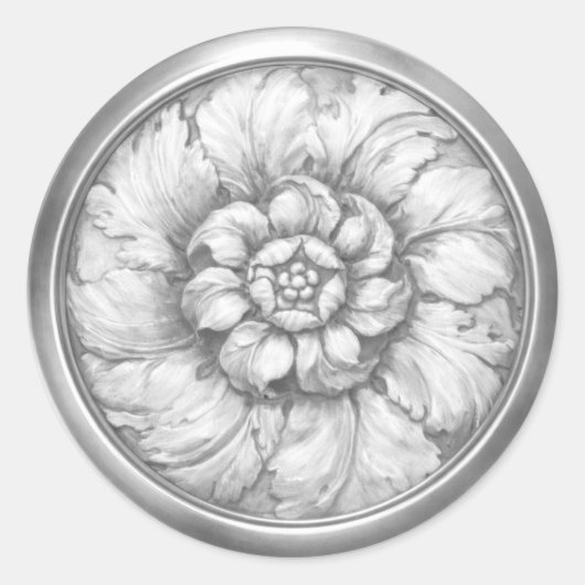 Silver Gray Vintage Baroque Embossed Look Seal ラウンドシール (正面)
