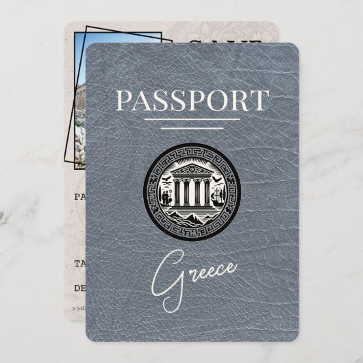 Silver Greece Passport日付カードの保存 セーブザデート (正面/裏面)