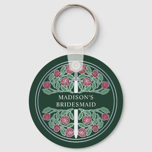 Silver Green Floral Bridesmaid Royal Wedding Gift キーホルダー (正面)