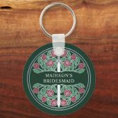 Silver Green Floral Bridesmaid Royal Wedding Gift キーホルダー (正面)