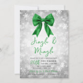 Silver Green Jingle Mingle Xmas Party Bow Snow  招待状 (正面)
