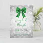 Silver Green Jingle Mingle Xmas Party Bow Snow  招待状 (スタンド正面)