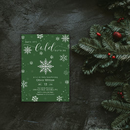 Silver Green Magical Winter Snowflake Baby Shower 招待状